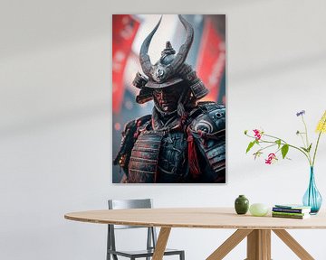 Samoerai harnas met gehoornde helm - Dramatisch van Poster Art Shop