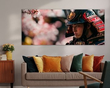 Samoerai in een kersenbloesemlandschap van Poster Art Shop