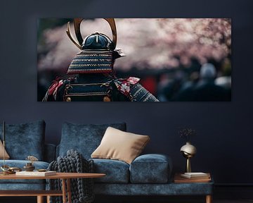 Samurai with cherry blossom background by Poster Art Shop