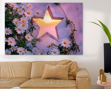 Sterrenlicht door bloemkozijnen van Poster Art Shop