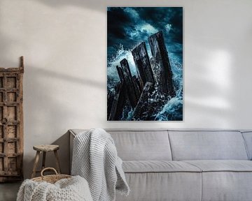 Storm over wooden piles by the sea by Poster Art Shop