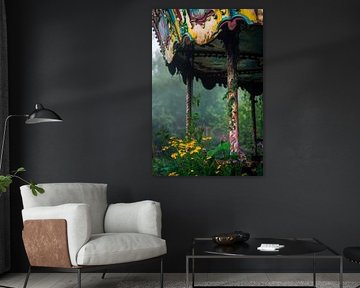 Dilapidated carousel in the fog by Poster Art Shop