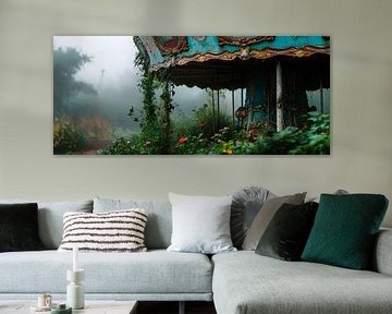 Carrousel abandonné dans le brouillard sur Poster Art Shop