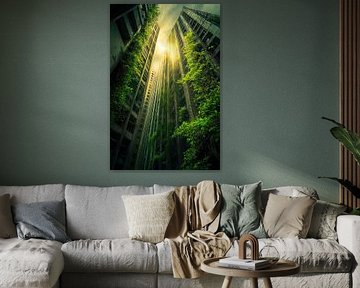 Verlaten stad met plantengroei van Poster Art Shop