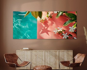 Water en bloemen op een kleurrijke achtergrond van Poster Art Shop