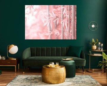 Fijne roze bamboebladeren - Minimalistisch van Poster Art Shop