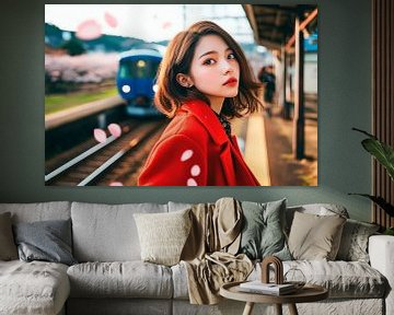 Vrouw op het station in de lente van Poster Art Shop
