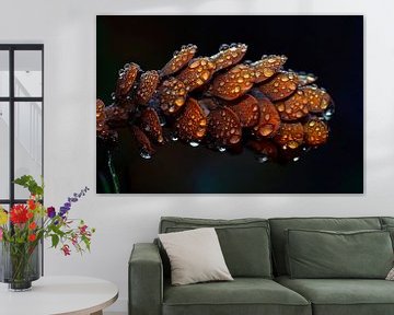 Dennenappel met waterdruppels van Poster Art Shop