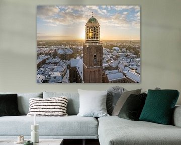 Zwolle Peperbus kerktoren tijdens een koude winter zonsopgang van Sjoerd van der Wal Fotografie