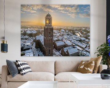 Zwolle Peperbus kerktoren tijdens een koude winter zonsopgang van Sjoerd van der Wal Fotografie