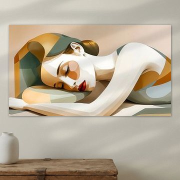 Sleeping Beauty– Minimalistische Art-Deco Muze in Aardetinten