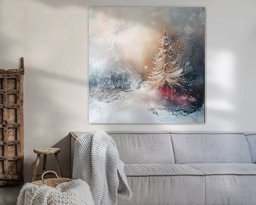 Abstracte minimalistische kerstboom met sneeuwvlokken van Mel Digital Art