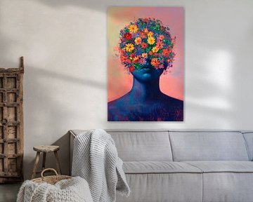 Blumenkopf – Surreales Porträt von Poster Art Shop