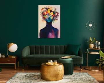 Bloemenkrans op een menselijk hoofd van Poster Art Shop