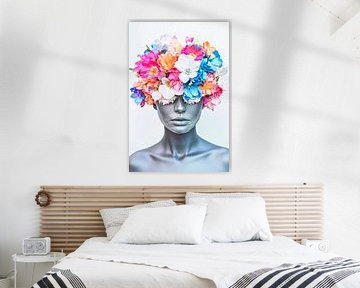 Couronne de fleurs sur tête grise sur Poster Art Shop