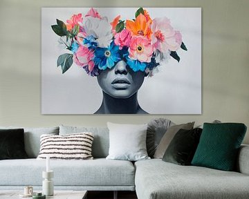 Bloemenkrans op beeld gezicht van Poster Art Shop