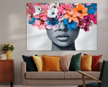 Floral wreath portrait - Colourful by Poster Art Shop