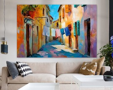 Colourful alley with washing line - Picturesque by Poster Art Shop