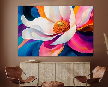Colourful magnolia in watercolour style by Poster Art Shop