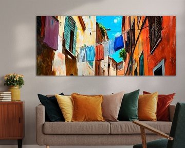 Linge coloré entre les maisons - Idylle sur Poster Art Shop