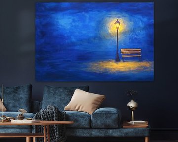 Lantern and bench at dusk by Poster Art Shop