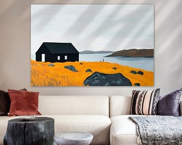 Maison noire au bord de l'eau - Paysage sur Poster Art Shop
