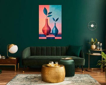Vazen met bladeren - Abstracte kunst van Poster Art Shop