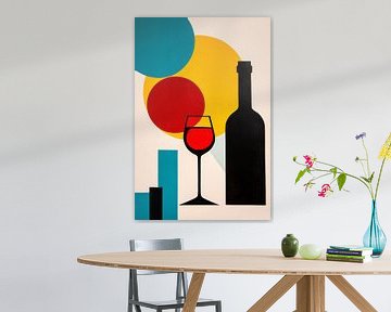 Wijnfles en glas abstract van Poster Art Shop