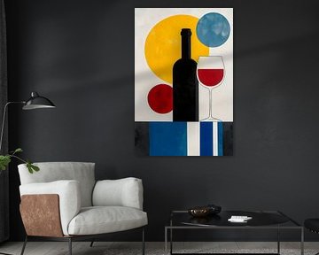 Wine bottle and glass - abstract art by Poster Art Shop