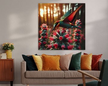 Bird with flowers in the forest by Tatjana Korneeva