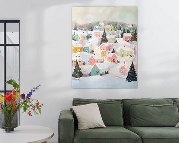 Colourful Winter Villagescape by Wonderful Art