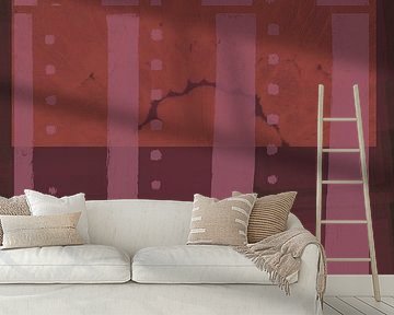 Modern abstract art. Shapes and stripes in pink, terra, wine red.