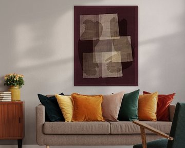 Moderne abstracte kunst. Vormen in wit, beige en wijnrood. van Dina Dankers