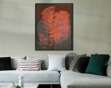 Moderne abstracte kunst. Vormen in oranje, terracotta, bruin. van Dina Dankers