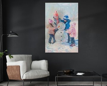 Vrolijke Winter Kinderen Schilderij van De Mooiste Kunst