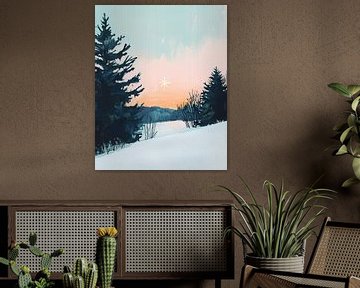 Pink Sunset Snow by Wonderful Art