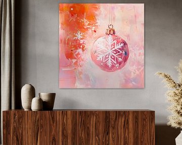 Kerstbal | Roze en Wit Kerst Ornament van De Mooiste Kunst