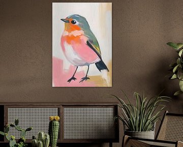 Roodborst | Expressieve Vogel Kunst van De Mooiste Kunst