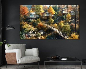 Maisons dans une forêt aux couleurs de l'automne