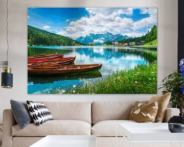 Boten op het Misurina-meer in de Dolomieten, Italië van Stefano Orazzini