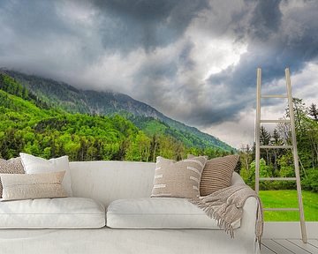 Alpenfrühlingsblick mit dramatischem Himmel im Hintergrund von Sjoerd van der Wal Fotografie
