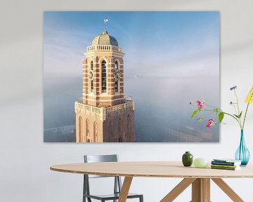 Zwolle Peperbus kerktoren boven de mist van Sjoerd van der Wal Fotografie