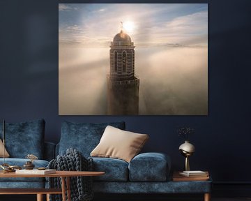 Zwolle Peperbus kerktoren boven de mist van Sjoerd van der Wal Fotografie