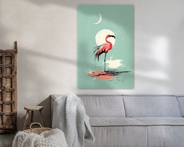 Maanlicht en Flamingo's Poëzie Dromerige Illustratie van Eva Lee