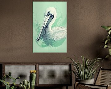 Pelican in Mintgroene Illustratie Tijdloze Elegantie van Eva Lee