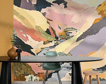 Abstract Bergen Rivier Fauvisme Natuur Landschap Pastel van Niklas Maximilian