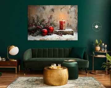 Kerstkaars | Rode Kerst Decoratie van Kunst Kriebels