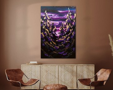 Paarse nacht en gouden bomen van Imperial Art House