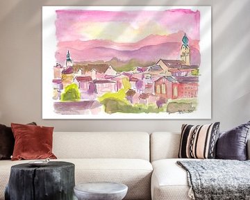 Rosenheim Chiemgau uitzicht op de stad met bergen van Markus Bleichner