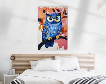 Blauwe uil met kleurrijke achtergrond van Imperial Art House